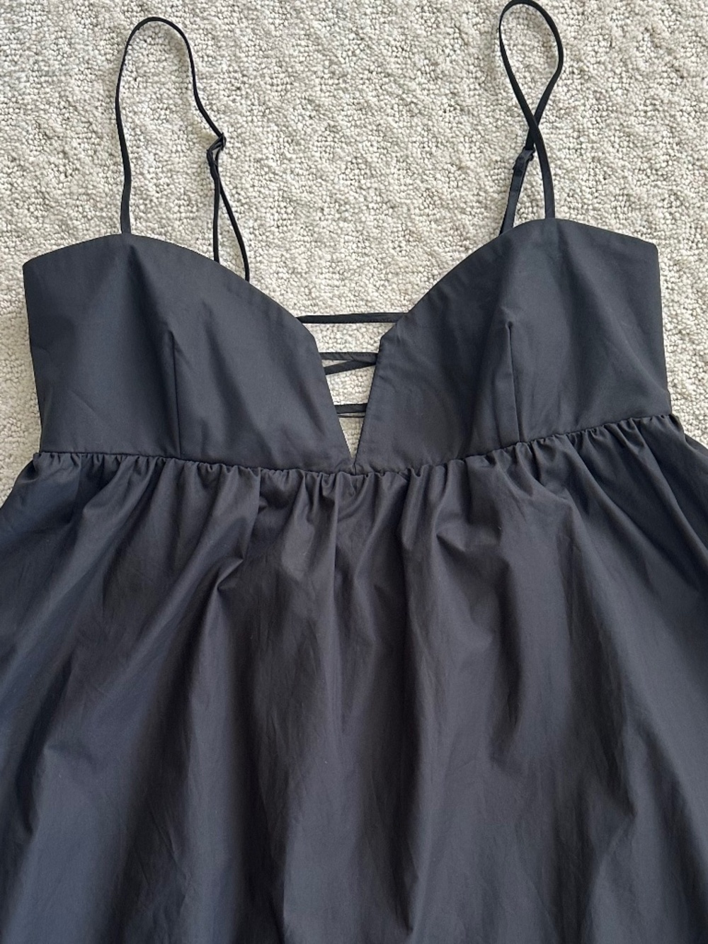 Susana Monaco Cotton Poplin Lace-Up Babydoll Mini Dress Black XL Lightweight NWT - Picture 5 of 16